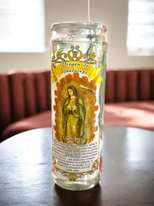 Virgin Brand Gel Candle Virgen De Guadalupe - Devotional Tool for Prayer Meditation & Intercession in Glass Container Decor Light Set Traditional Ornaments Decoration
