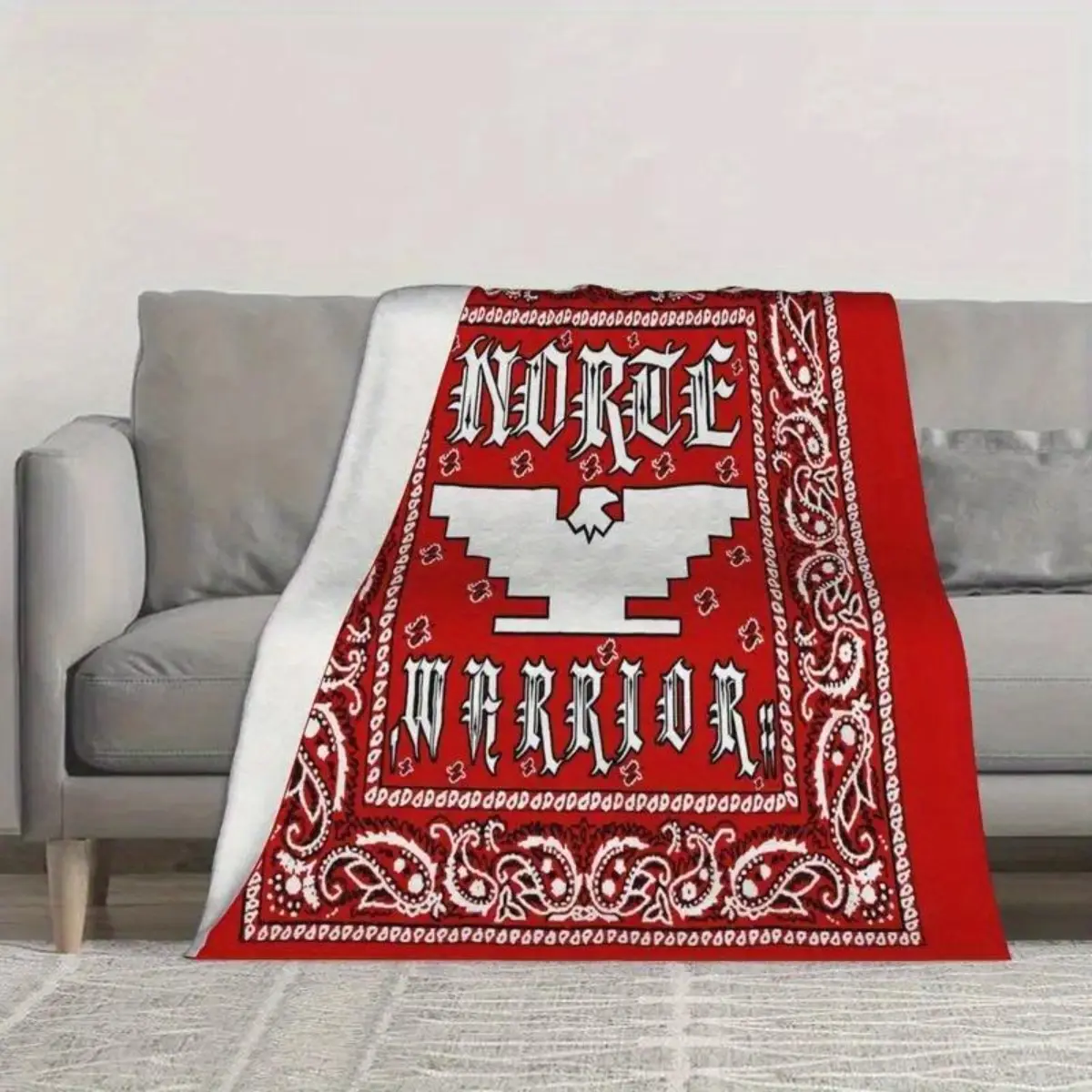 Norte Warrior Red Bandanna Design Flannel Blanket - Premium Flannel Material Super Soft Warm Throw for Bed Sofa Bedroom Office Car Four Seasons Girls Boys Adult Mother's Day Valentine's Day Birthday Christmas Gift