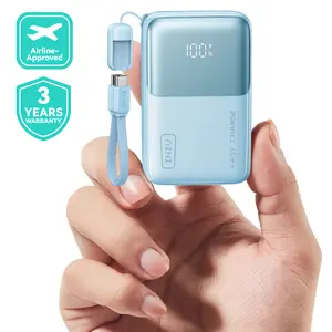 INIU ZapMini 45W PD 10000mAh Power Bank, Ultra Small Pocket Size Powerbank, Carry P50-E1 Travel Essentials Portable Charger, Detachable Lanyard USB C Cable Fast Charge Phone Battery Pack for iPhone 17 16 15 series iPad Airpods Samsung Switch Perfect Gift