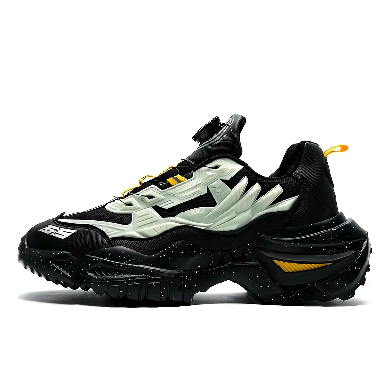 Men's Solid Chunky Faux Fabric Outdoor Sneakers - Lace-Up, Closed-Design Work & Safety Shoes with MD Non-Slip Sole, EVA Insole, PU Material for Hiking, Dance, All Seasons Multi-Use Adventures