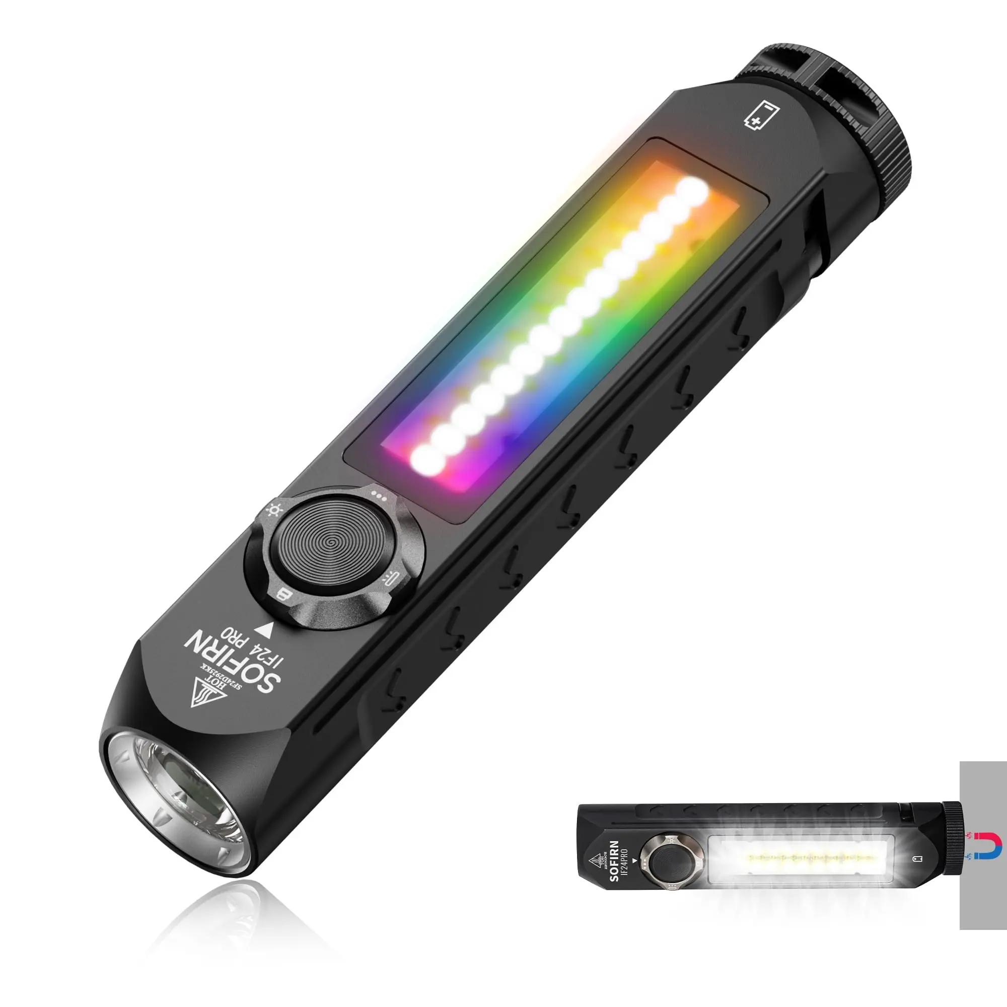 Sofirn IF24 Pro High-Brightness Rechargeable LED Torch - 1800LM Emergency Flashlight, IP66 Waterproof Solar Spotlight with Magnetic Red Light, Portable Flexi Tool for Camping, Mechanic Gift, Outdoor Ready for Hiking/Light Outdoor, Campfire/BBQ Party
