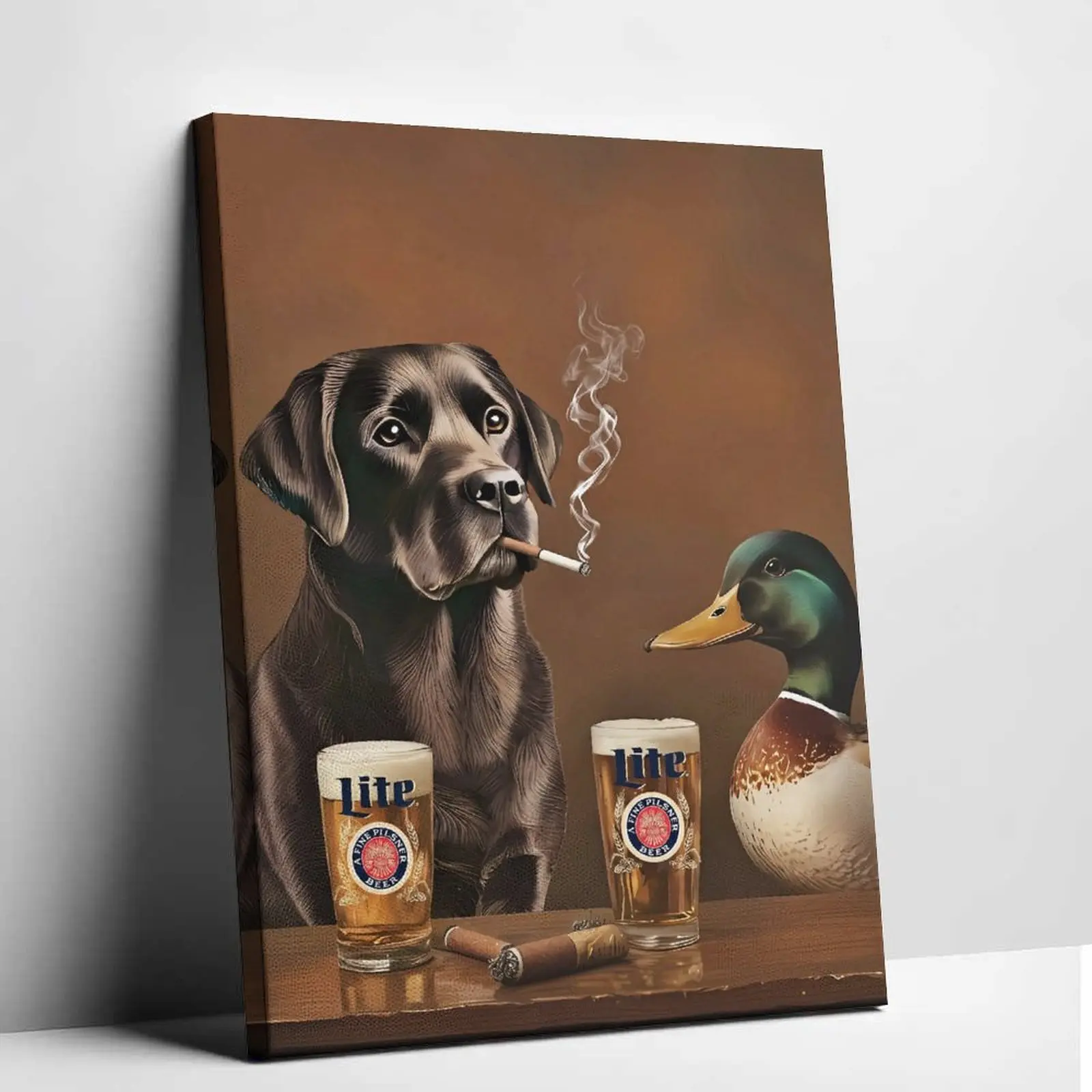 Animal  Vintage Animal Canvas  Funny Dog SmokingCigarette Drink Beer Poster Retro Abstract Mallard PetPictures Prints Painting For Home Bedroom Living RoomBar Wall Decor