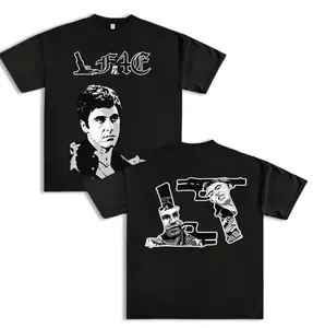 Scarface Graphic T-Shirt, 2 Sides Design, Iconic Movie Tribute for Film Enthusiasts, Bold Black Tee with Say Goodnight to the Bad Guy Quote, Perfect for Fans Streetwear Crewneck