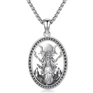 March Goddess Hecate Necklace, Unisex Witch Jewelry with Silver-Tone Oval Pendant, Elegant Design Protective Amulet, Spiritual Mystic Symbol Accessory for Daily Wear (Sports & Outdoor, Fan Shop, Gaming)