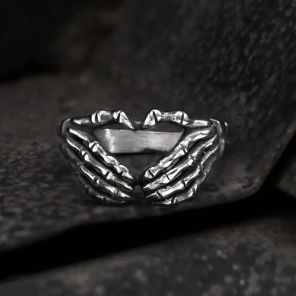 GTHIC Gothic Skull Hand Heart Shaped Ring Wedding Birthday Mother's Day Gift