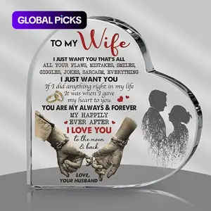 Heart Shaped Acrylic Desktop Plaque, Creative To My Wife Ornament, Romantic Gift for Wife, Home Decor, Novelty Desk Decor, Acrylic Desktop Plaque # GLOBAL PICKS