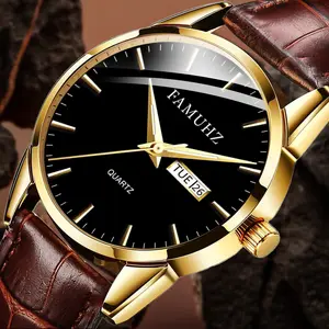 Famuhz Men's Business Fashion Round Dial Analog Quartz Watch for Men Pu Leather Strap Watch Perfect Gifts for Bf Dad Brother Back To School Watches for Men Men's Accessories