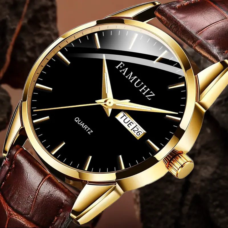 Famuhz Men's Business Fashion Round Dial Analog Quartz Watch for Men Pu Leather Strap Watch Perfect Gifts for Bf Dad Brother Back To School Watches for Men Men's Accessories