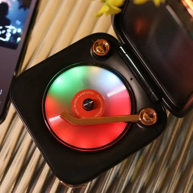 Music Player with Retro Recording Function, Bluetooth-compatible Mini Stereo Portable Wireless Speaker, RGB Lights Wireless Audio, Ideal for Parties, Travel, Home Use