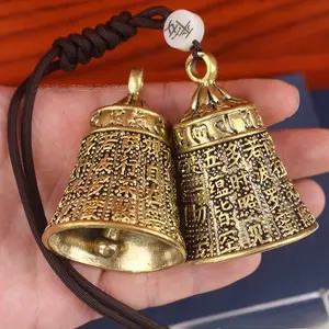Vintage Solid Brass Om Mani Padme Hum Bell Keychain,Trendy Tibetan Six Words Mantra Spiritual Amulet,Large Retro Buddha Prayer Bell Pendant,Creative Religious Charm Decor for Men Women,Durable Handicraft Ornament for Car Key Bag Backpack Spiritual Gift So