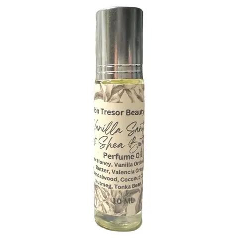 Nourishing Vanilla Santal & Shea Butter Roll-On Body Oil (10ml) - Coconut, Nutmeg, Marshmallow Aroma, Natural Bean Vanilla Scent, Honey-Infused Daily Body Care Cosmetic