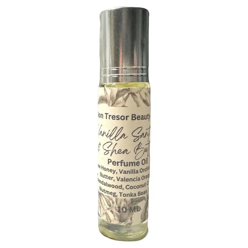 Nourishing Vanilla Santal & Shea Butter Roll-On Body Oil (10ml) - Coconut, Nutmeg, Marshmallow Aroma, Natural Bean Vanilla Scent, Honey-Infused Daily Body Care Cosmetic