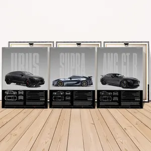 3 Counts Wooden Framed Canvas, Cool Sports Car Poster, Car Enthusiast Pattern, Exquisite Fashion Poster, Perfect Living Room Decoration, Modern Art, Family Poster, Wall Art Decoration, Ideal Gift, Waterproof, Artwork, Modern Home Decor