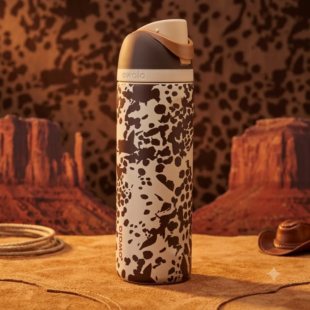Owala FreeSip 24oz Pro-Flow Insulated Gym Canteen, Target Special Edition Cowgirl Core Soft Desert Earthtone Colorblock Layout Stainless Steel Travel Bottle
