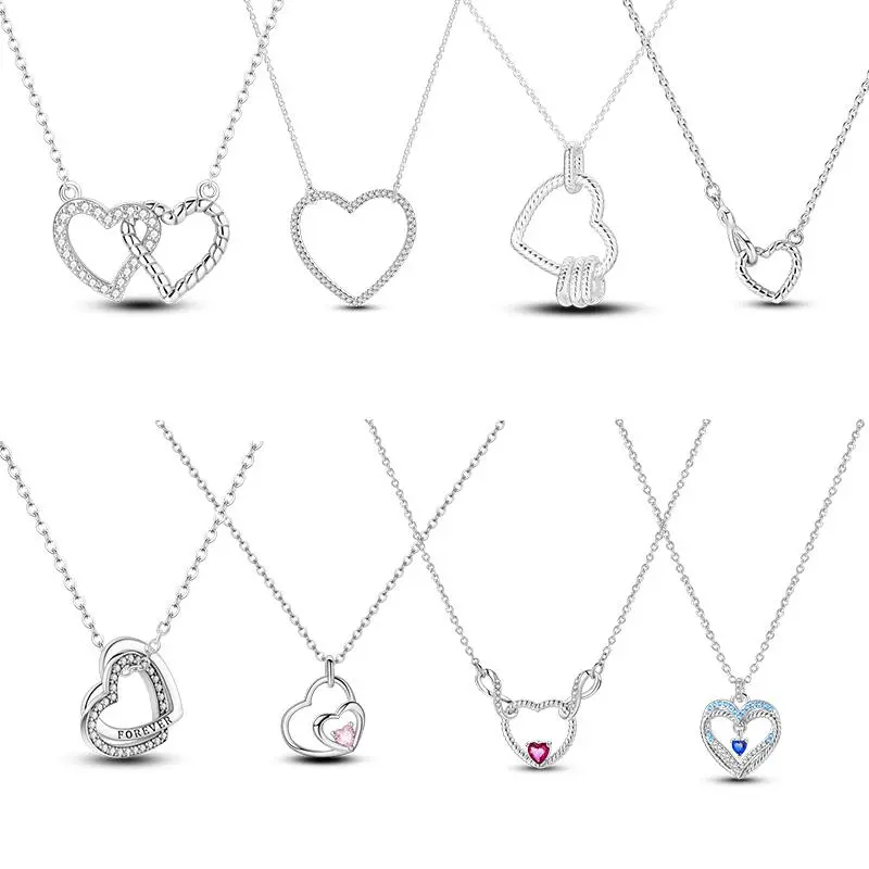 Heart to Heart Necklace 925 Sterling Silver Original Love Heart Pendant Chain Link For Women Wedding Engagement Fine Jewelry