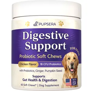 PUPSERA Digestive Support Soft Chews for Dogs – Probiotics with Ginger & Pumpkin Seed – Chicken Flavor – 1B CFU – 60 Chews