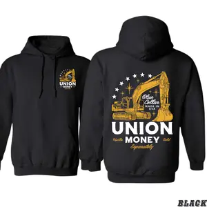 [graphic hoodies]Union Money Hoodie – "Blue Collar Made in USA" Excavator Graphic for Hardworking Men – For Heavy Equipment Operators, Union Workers & Proud Hustlers Only