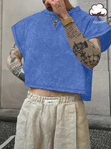 1 Piece Men‘s Cropped Muscle Tank Top, Oversized Fit and Soft Cotton Fabric, Urban Street Style Essential for Young Men, Casual Wear and Hip Hop Fashion