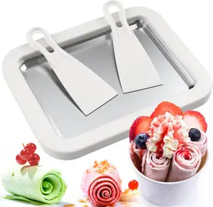 YEEWHALE 2-in-1 Portable Rolled Ice Cream Maker for Home, Kitchen Gadget Kit with 2 Scrapers, Cold Plate, Mini Ice Cream Tray, Board – Makes Frozen Yogurt, Gelato for Families