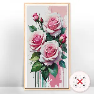 Flower Pattern Cross Stitch Kit, 11CT Cross Stitch Printed Canvas, DIY Cross Stitch Kit for Beginner, Cross Stitch Kit for Gift