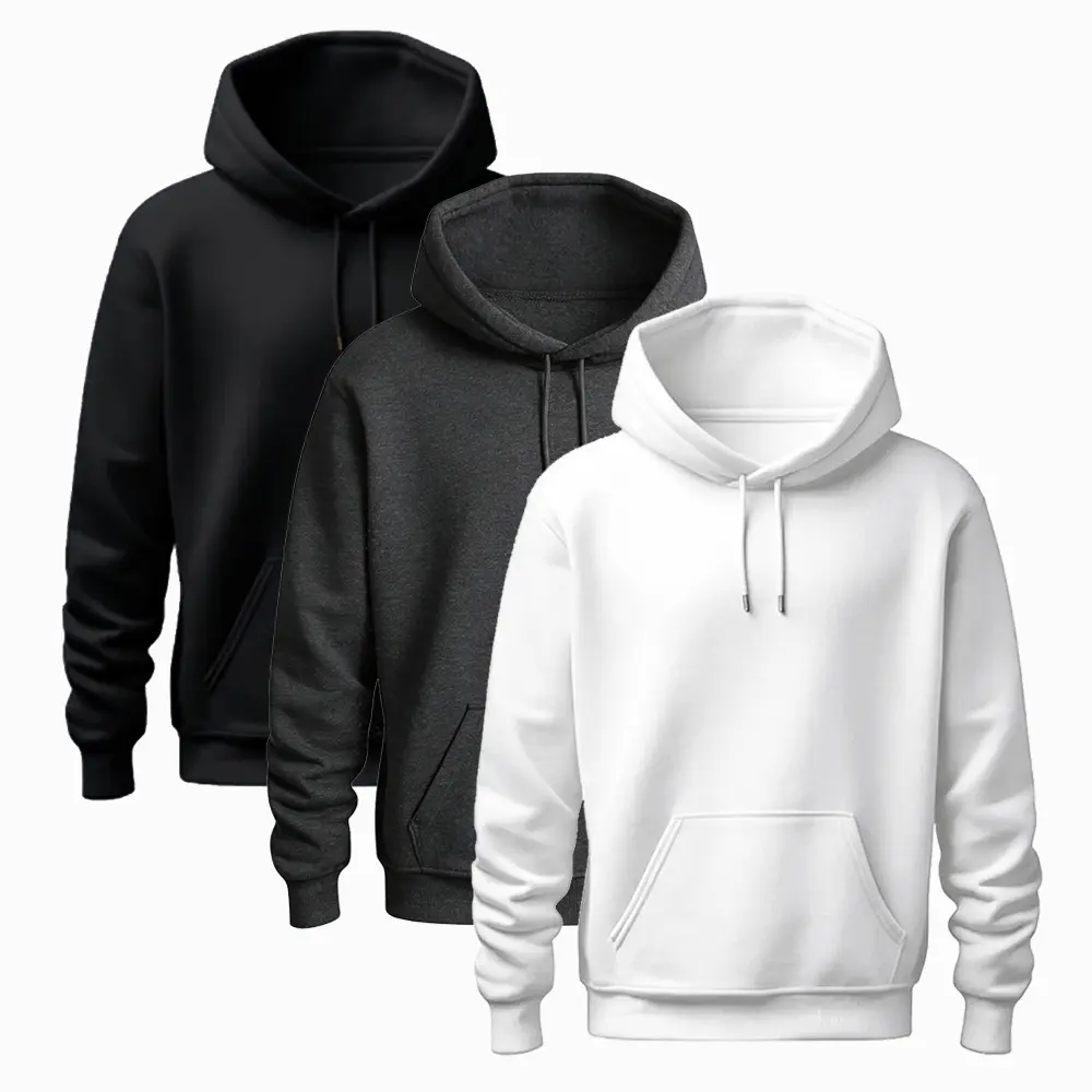 Men's Plain Poly-Cotton Pullover Hoodie - Menswear Sweatshirts, Casual Long-Sleeve All-Seasons Comfy OOTD Top, Unisex Leisure Wear, Normal Type, No Closure, Warmth Boost (Do Not Dry Clean)