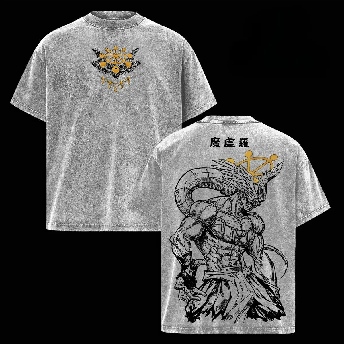 Men's Jujutsu Kaisen Mahoraga Skeleton Graphic T-Shirt - Menswear, Round Neck, Shortsleeve, Vintage Washed, Oversized Breathable Dark Streetwear, Soft Cotton, Classic Casual Top, JJK Fan Gift, Summer Wear