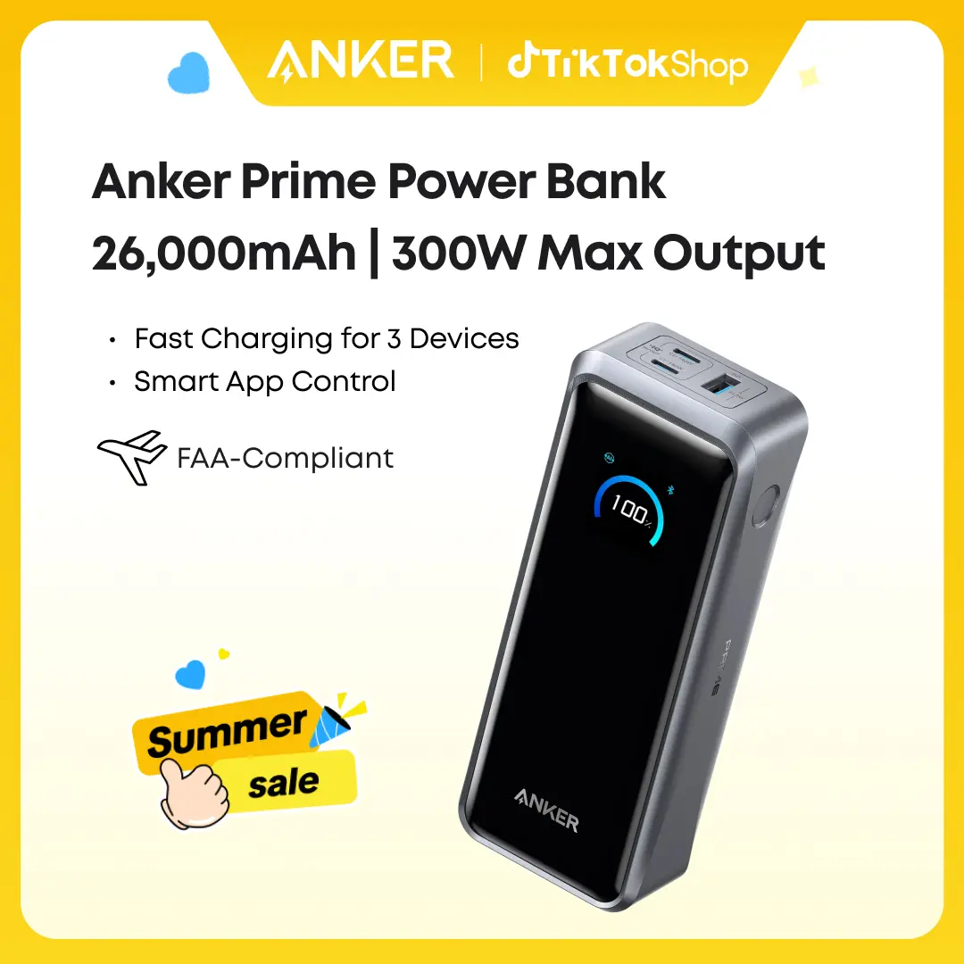 【Anker Prime  Power Bank】300W Max, 26,250mAh 3-Port Portable Charger, TSA-Approved Two-Way Fast Charging Battery with App Control for MacBook, iPhone 17/16 (Base Not Included)#DealsForYouDays