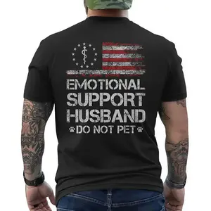 T - shirt with 'EMOTIONAL SUPPORT HUSBAND Flag Motif – USA Vibe