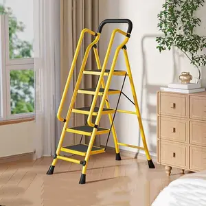 5 Step Folding Ladder with Handrails, Heavy Duty Steel Step Stool with Anti-Slip Wide Pedals, 500lbs Capacity for Home Office Garage summergarden