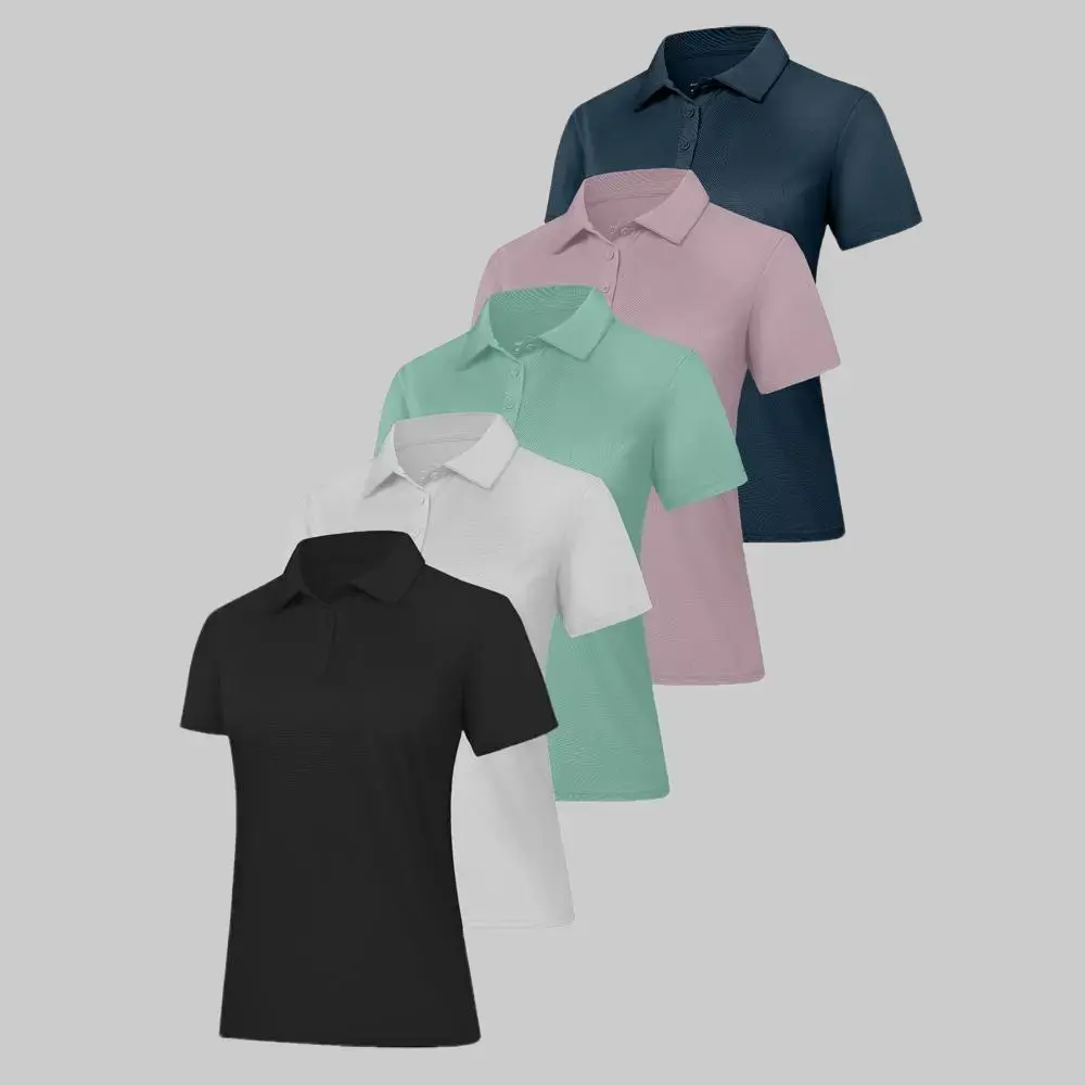 Veldtholos Women's Polo Shirts 5 Pack Short Sleeve 3 Buttons Collared Uniform Tops Moisture-Wicking T-Shirts for Work & Casual Wear,,summerwins summerwins,travel essentials,camping essentials