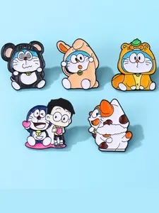 Cute Doraemon Cartoon Badges, Creative Brooches for Daily Quiet Time, Commuter Backpack Accessories, All Seasons Style, Charm, Unique, Fashion Accessory
