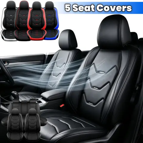 5-Seats Universal Car Seat Cover, Front Rear Full Set 3D Luxury PU Leather Cushion Protector Pad Mat Full Surround Breathable 5 Sits Fits for Most Car - For Mother Father Lover Friend Christmas Valentine Gift, Car Seat Protectors, Auto Seat Covers