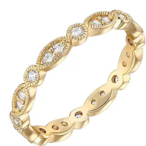 Gold Plated Cubic Zirconia Band | Round Milgrain Eternity Bands | Gold Rings for Women