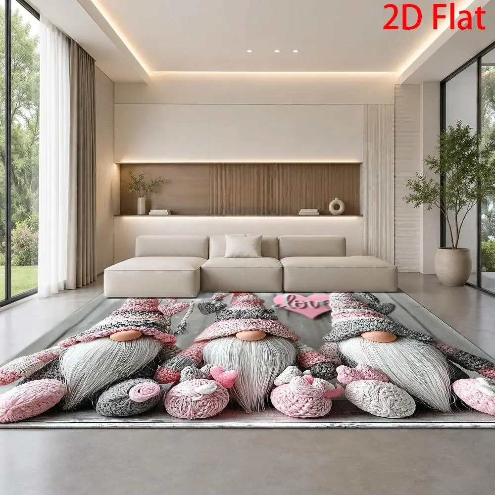 Large Crochet Gnome Rug Suitable for Modern Nordic Decor - Adorable Pink Gray Suitable for Living Room, Bedroom, Office with Jumbo Sizes, Machine Washable Soft Suitable for Entryway, Porch, / Use, 2D Flat Santa Deer Christmas oval low-pile striped