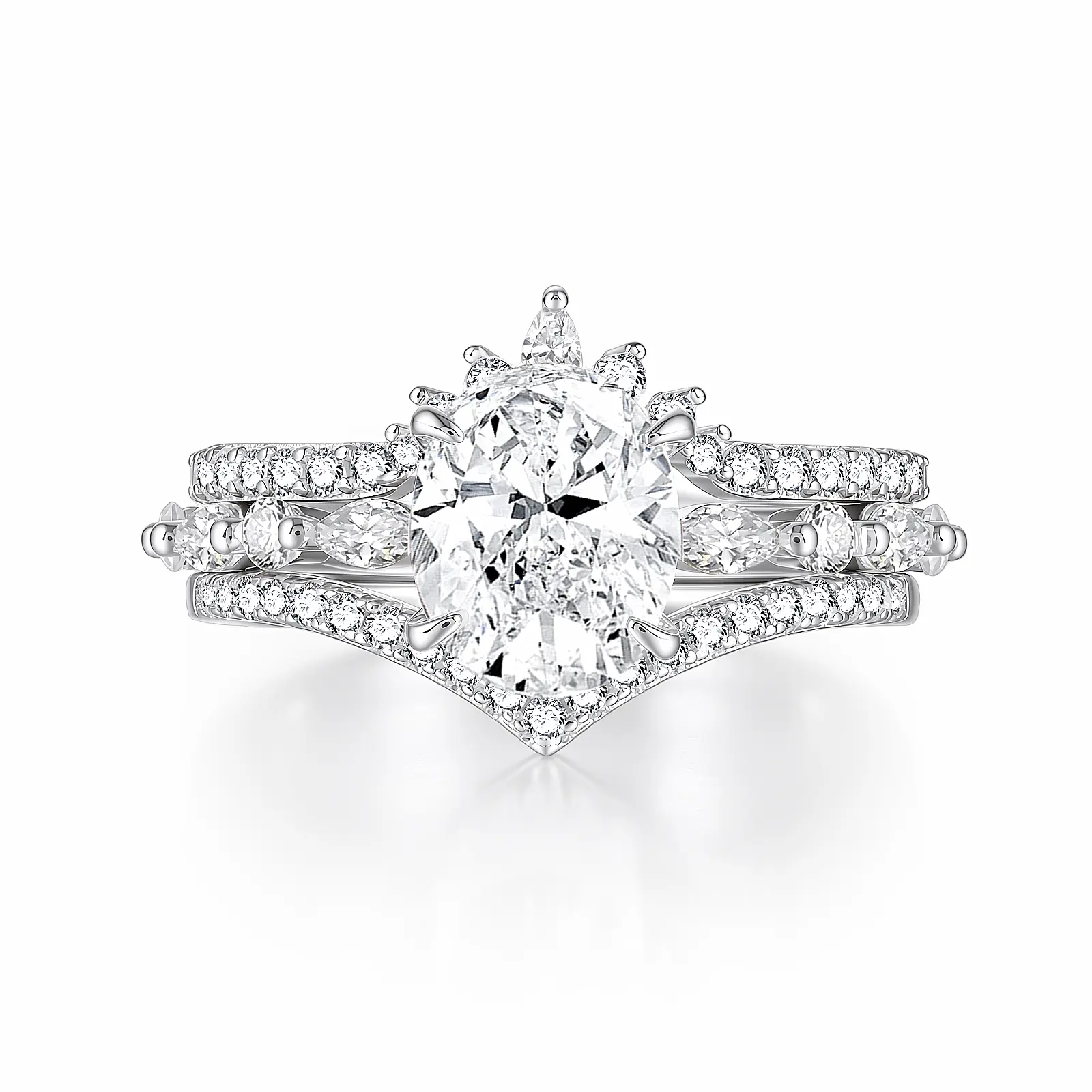 EAMTI 3 Carats 925 Sterling Silver Bridal Ring Sets Oval Cut Cubic Zirconia Engagement Solitaire Halo Promise Ring for Women