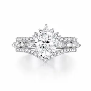 EAMTI 3 Carats 925 Sterling Silver Bridal Ring Sets Oval Cut Cubic Zirconia Engagement Solitaire Halo Promise Ring for Women