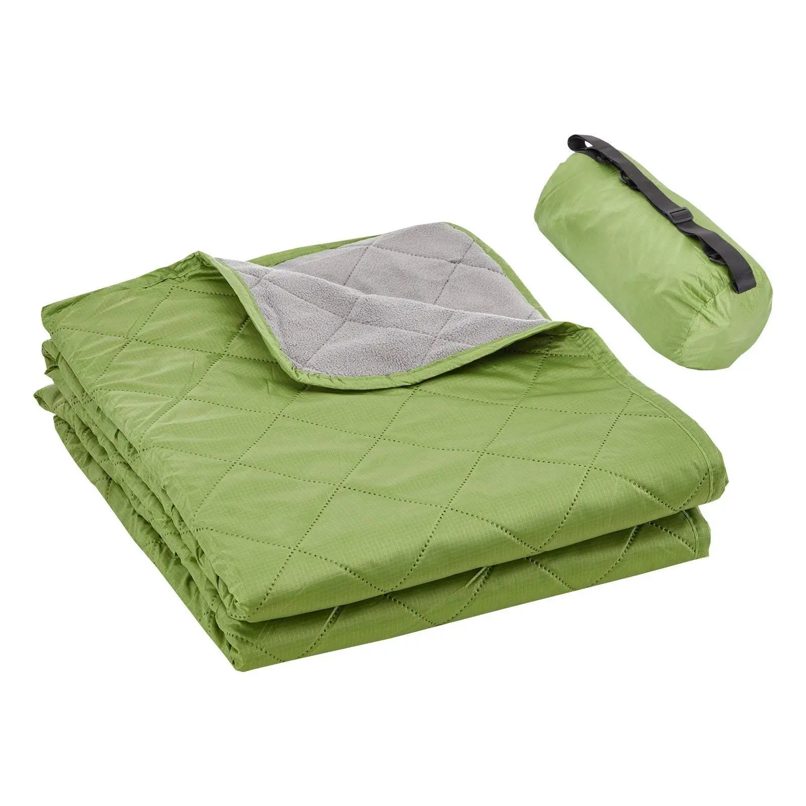 Large Camping Blanket - 82"x55", 330GSM Thick Warm Polyester Fleece, PU1500 Waterproof Windproof Ultrasonic Quilted, Flame Retardant Portable Outdoor Blanket for Camping, Winter Activities