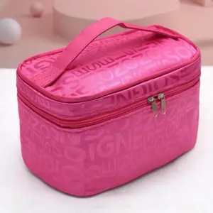 Women's Letter Print Square Makeup Bag, Large Capacity, Portable Travel Storage Pouch, Gift For All Occasions, Travel Essential