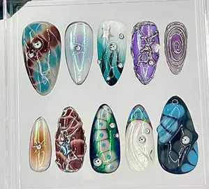Galaxy-Inspired 3D Fake Nails |Holographic Galaxy Nails with 3D Metallic Nail Art |Galactic 3D Nail Art | Space-Themed Almond Nails