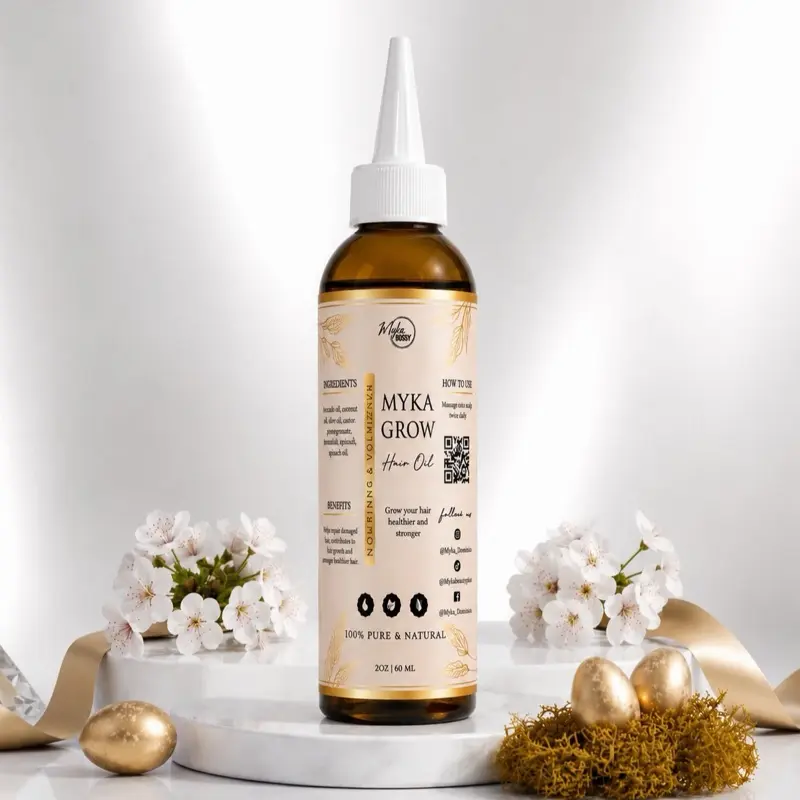 Myka Grow Hair Oil 4 oz - Lightweight Botanical Blend with Avocado Coconut Olive & Castor Oils for Moisture Shine & Scalp Care - Moisturize 4 oz