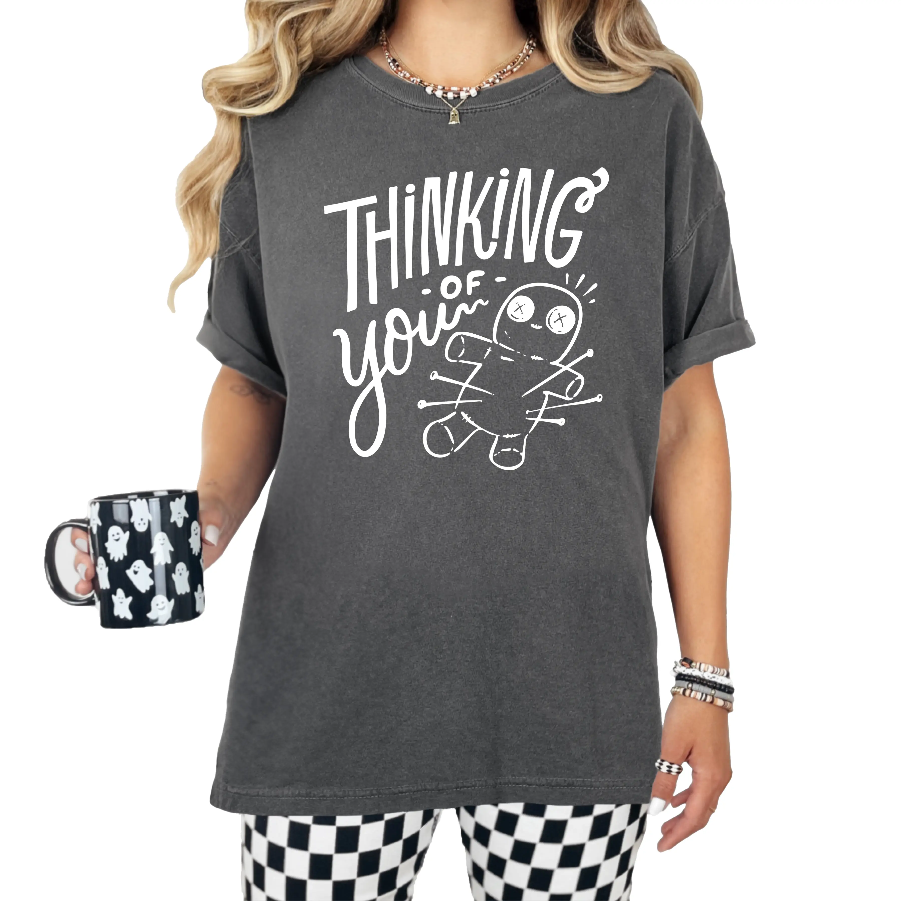Thinking of You Voodoo Doll Comfort Colors Shirt - Funny Halloween T-Shirt for Women and Teens - Emo Gothic Oversized Tee - Witchy Tee