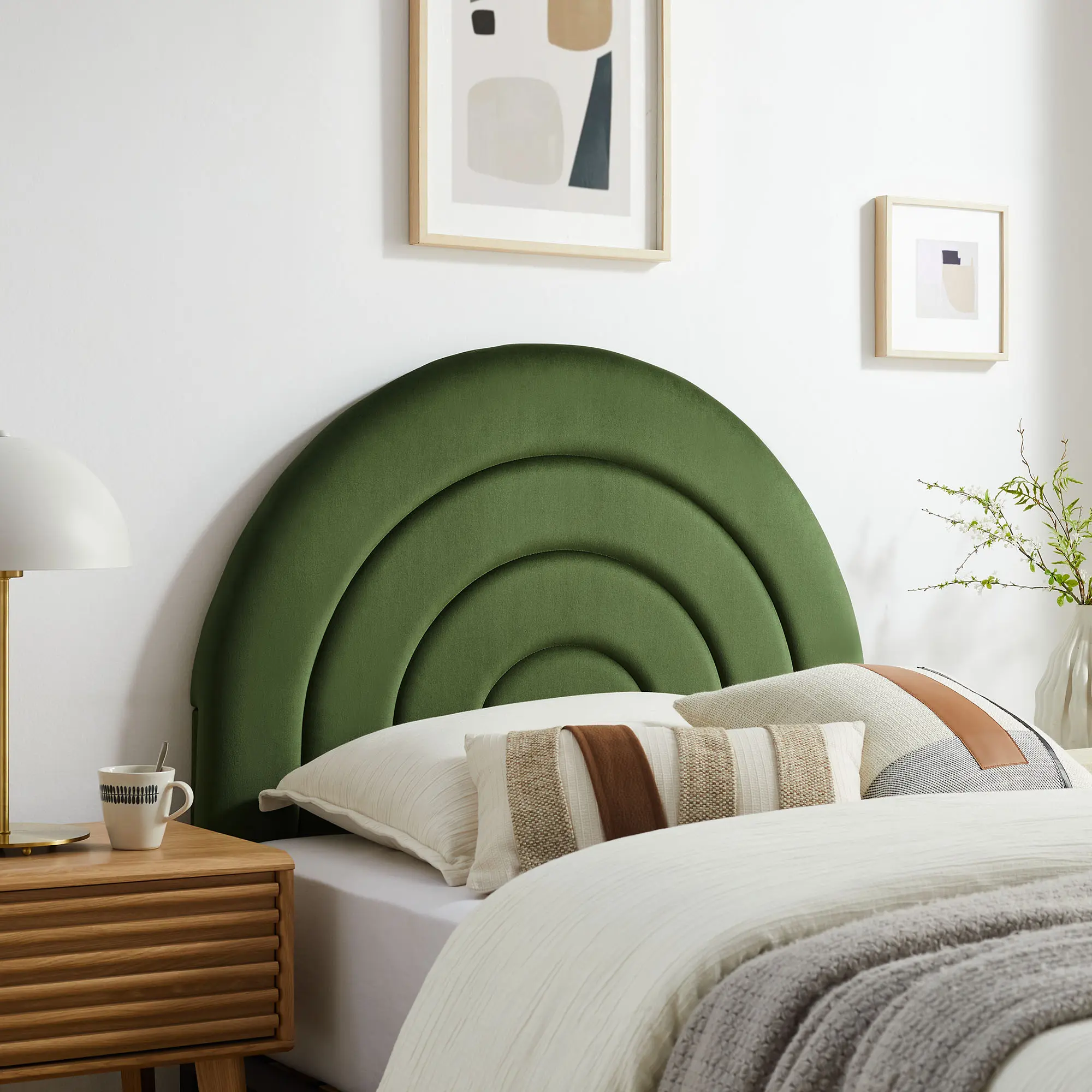 Solana Arch-Shaped Stain-Resistant Performance Velvet Twin Headboard, Moss Green, for Twin Bed, Modern Bedroom Headboard Ideas