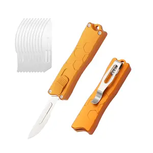 Orange Portable Utility Knife - Retractable with Clip, Sharp Surgical Carbon Steel#   24 Blade EDC Tool sharp surgical carbon steel, Retractable Blades, Stainless Steel