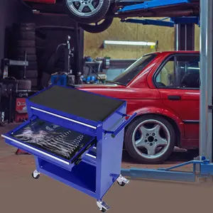 24.4 in Steel 4-Drawer Rolling Tool Box with Pull Handle, 4 Wheels, Tool-Included Drawers for Garage, Workshop (Blue)
