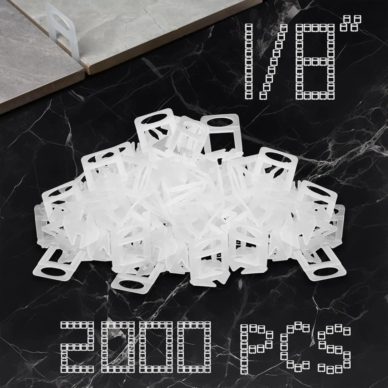 Tile Leveling Clips Tiles Leveler Spacers - 2000 Spacers Tile Leveling System 1/8 Inch Clips Lippage Free Tile and Stone Installation for PRO and DIY