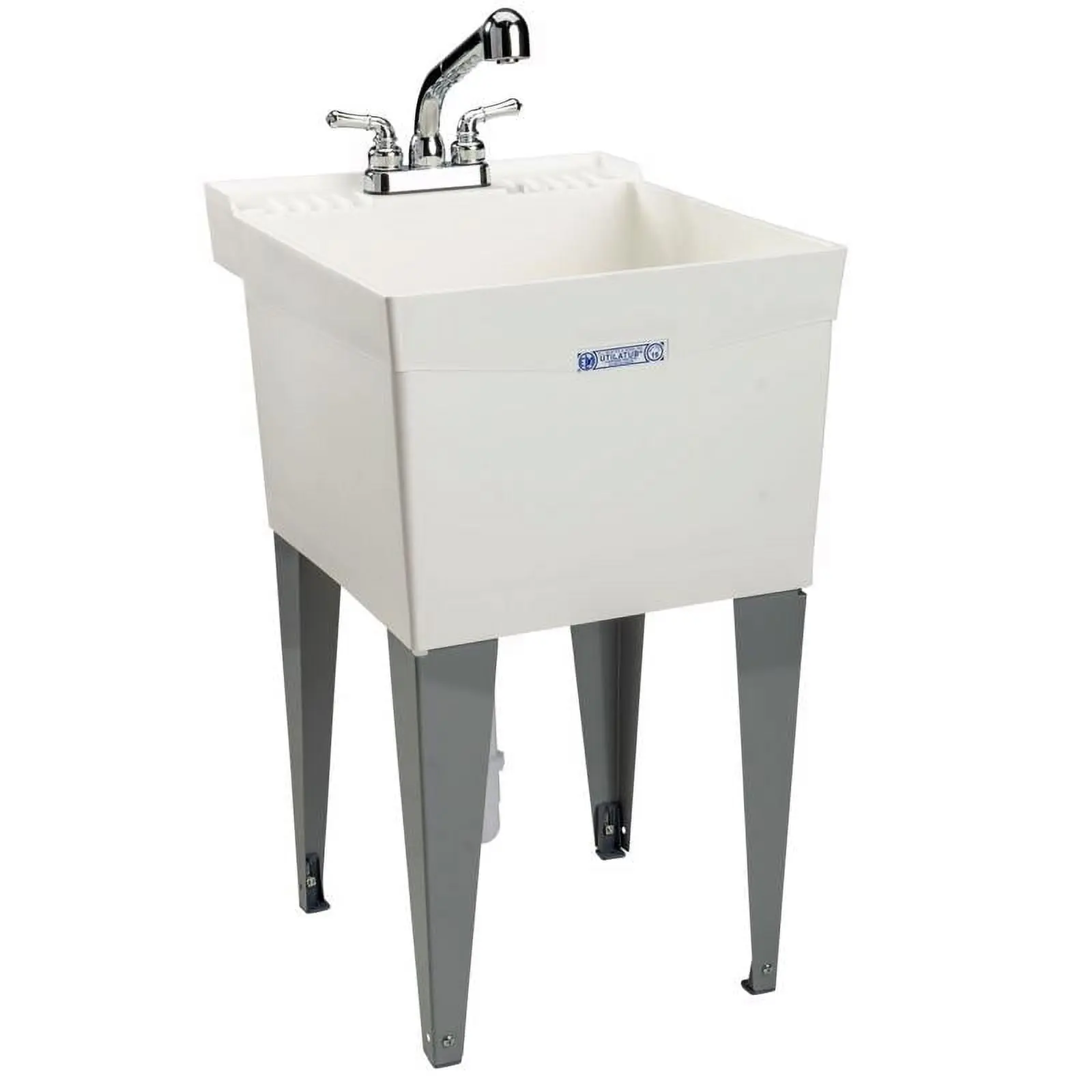 White Single Thermoplastic Laundry Tub, Faucet Incl., with Legs, 20x24 in.