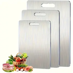 3PC of 304 high-quality stainless steel cutting board, kitchen meat board with flat edges, food-grade stainless steel easy-to-clean kitchen tools (S + M + L) Chopping Knives