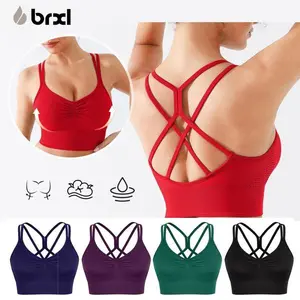 BRXL Women's Sexy Crisscross Back Sports Bra - Seamless V-Neck Wireless High Waist Stretchy Breathable Yoga & Running Bra Activewear minimalist #Gym#outdoorfun #warmupforholiday#tiktokmademebuyit-1