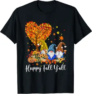 Happy Fall Y'all Gnome Leopard Pumpkin Funny Autumn Gnomes T-Shirt - Kalecarroll Shop 96B09FZTFH53