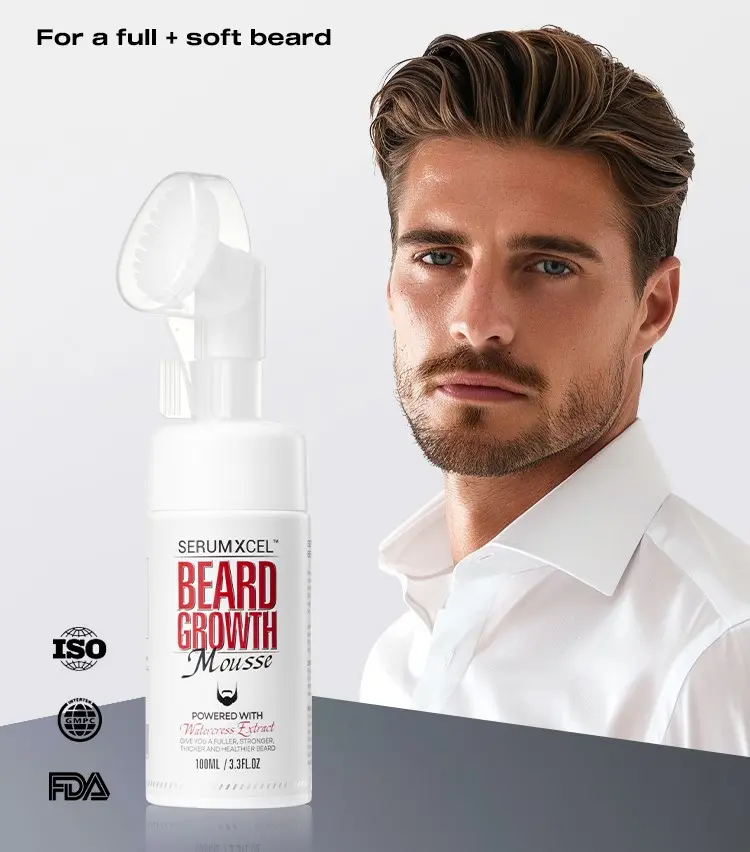 Serumxcel Beard Growth Mousse/Nourishes Beard Growth / Lake Klamath Blue-Green Algae Extract / Repairs Thinning / Activates Hair Follicles Repairing Repairing